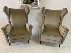 Italian Wing-Back Armchairs in the Style of Ponti, Pair