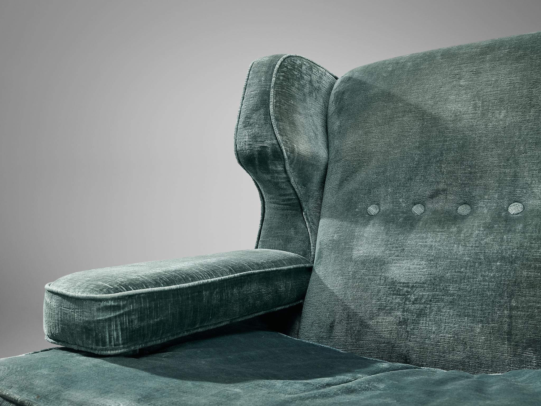 Italian Wingback Chair in Mint Green Velour For Sale 1