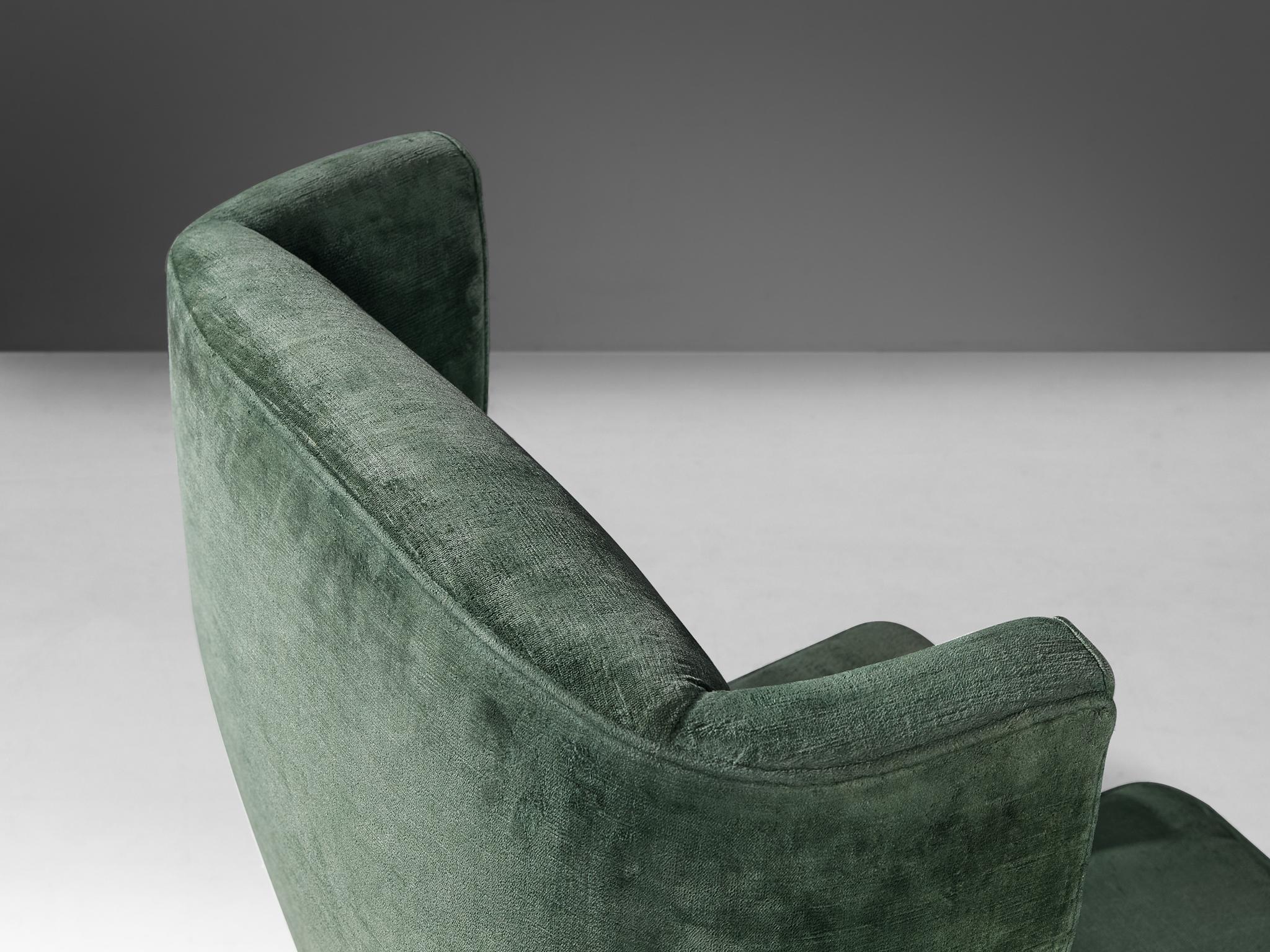 Late 20th Century Italian Wingback Chair in Olive Green Velvet For Sale