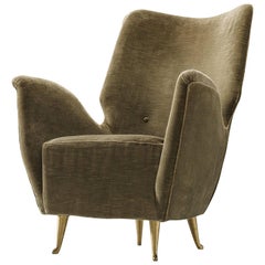 Italian Wingback Chair for ISA in Original Green Velvet