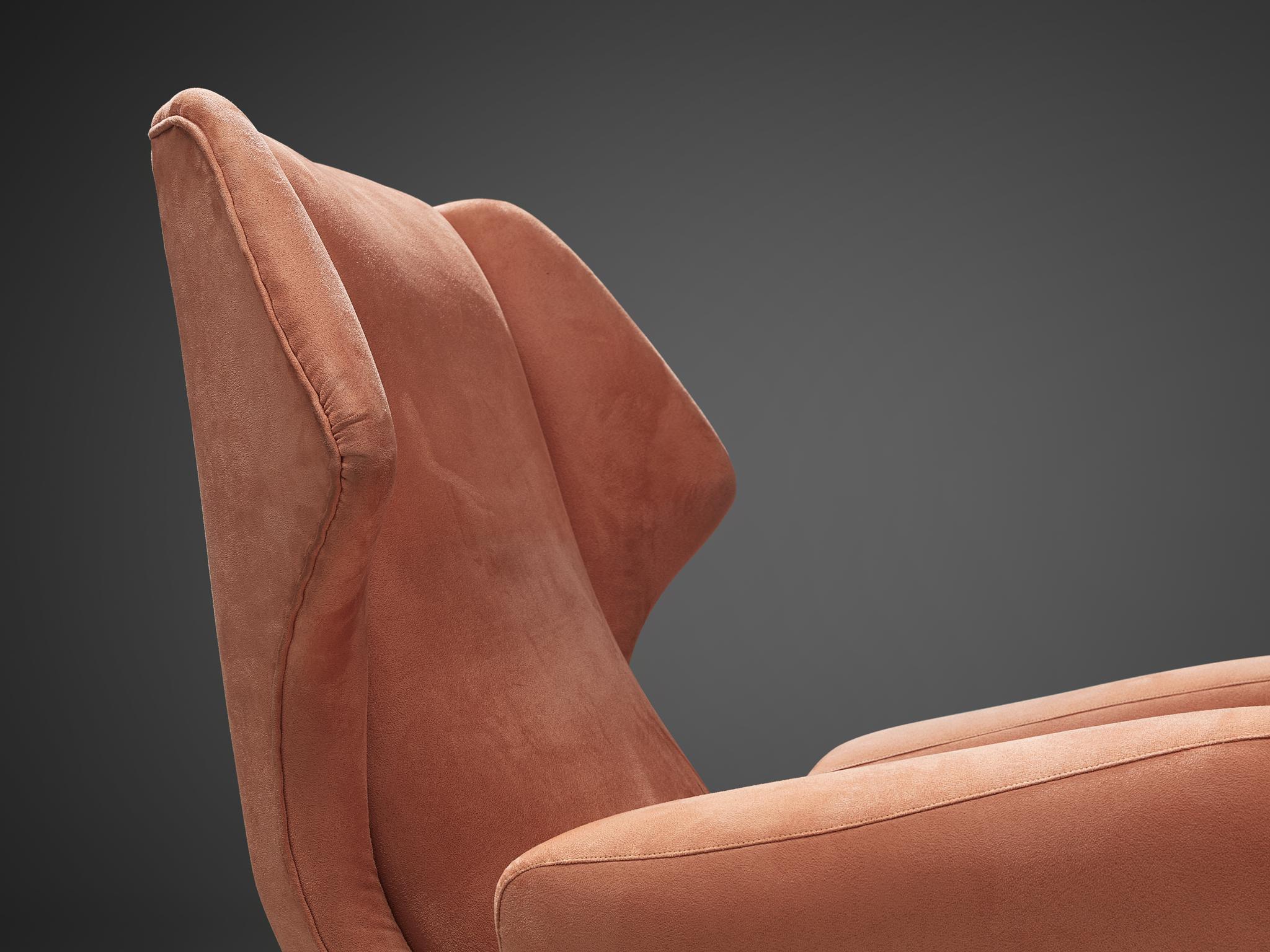 Italian Wingback Chair in Salmon Pink Upholstery In Good Condition For Sale In Waalwijk, NL