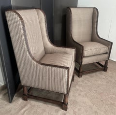 Italian Lounge Chairs in Walnut -a pair - newly upholstered in Silk Plaid