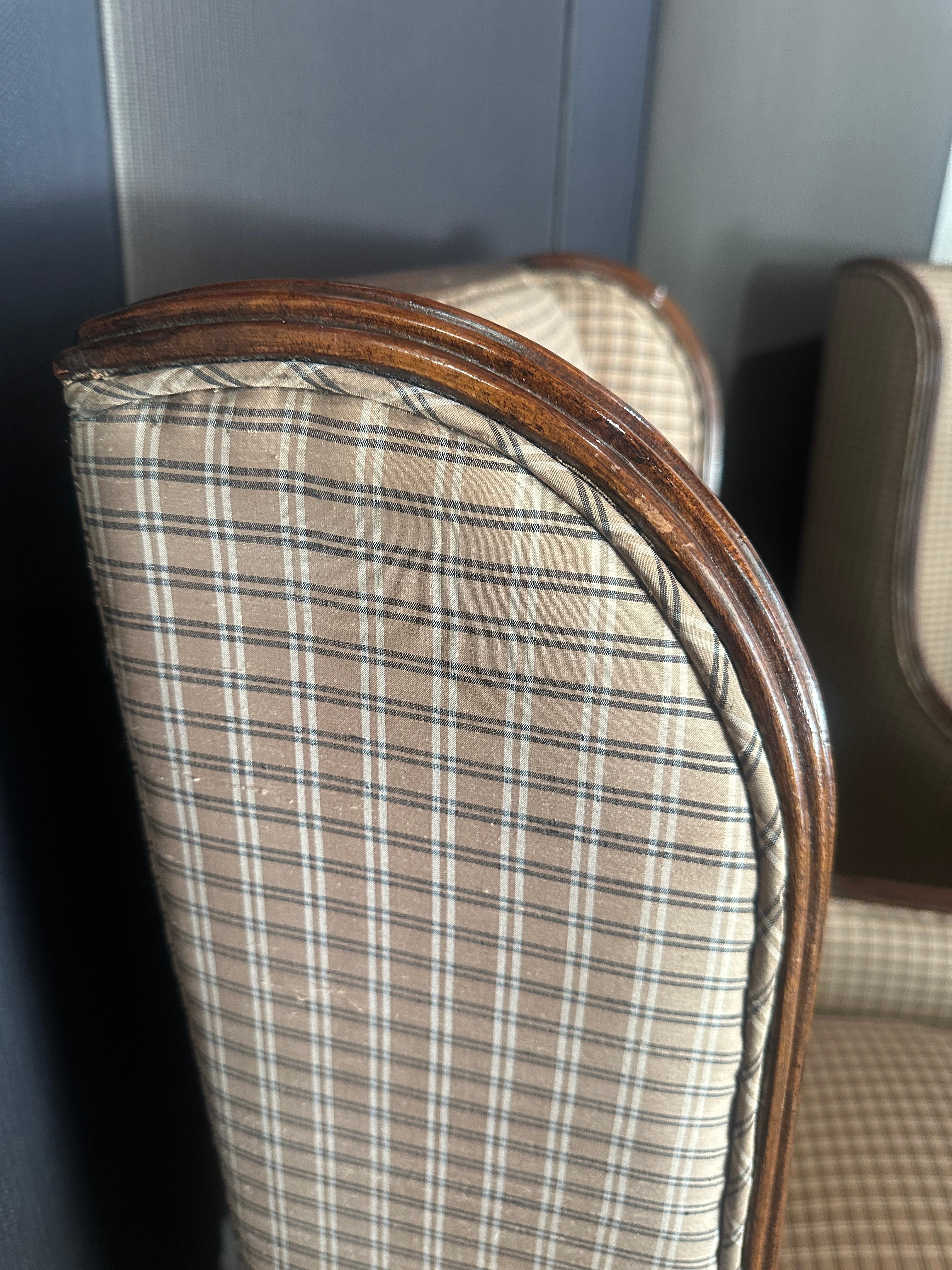 Italian Lounge Chairs in Walnut -a pair - newly upholstered in Silk Plaid For Sale 1