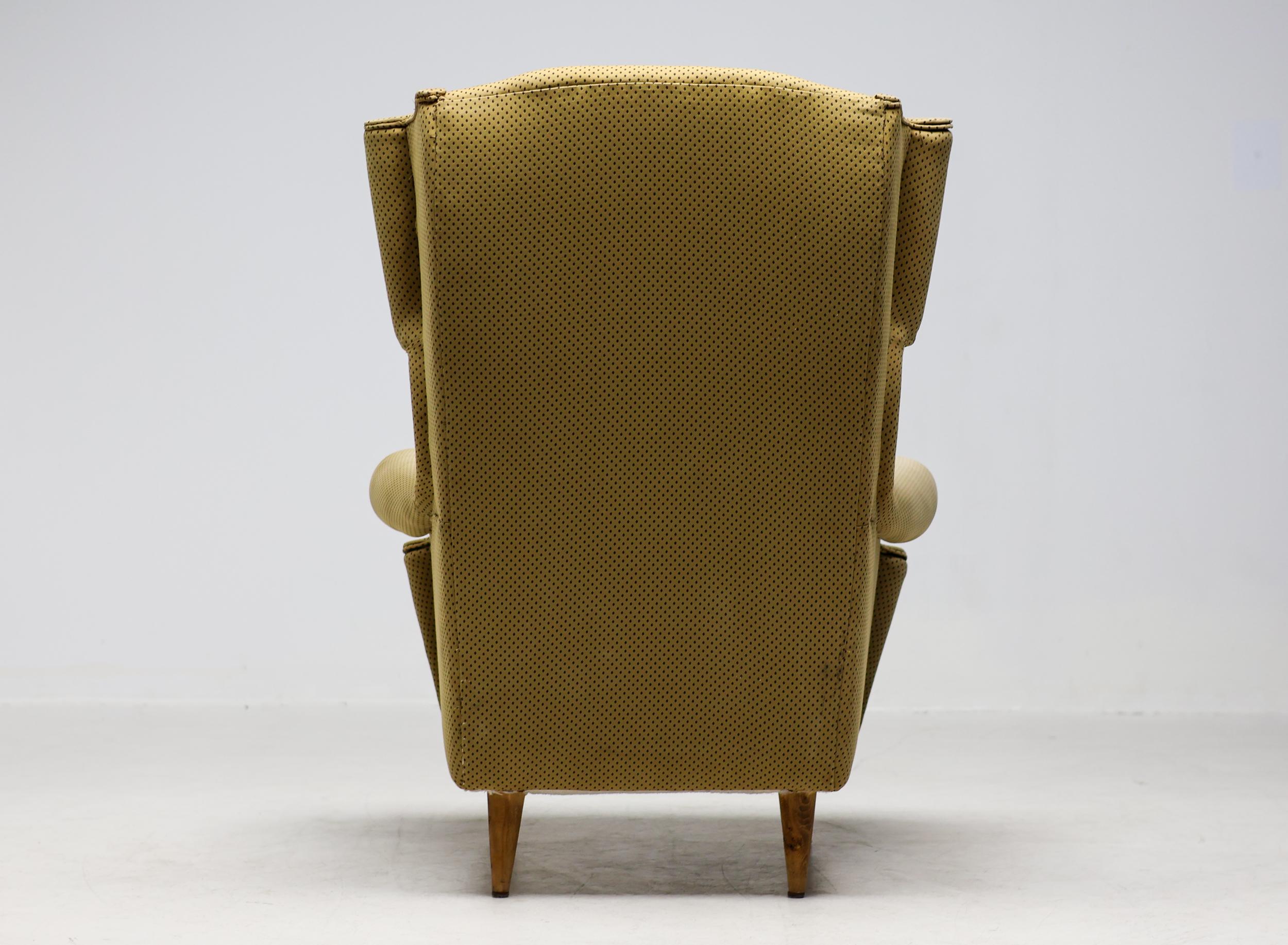 Wood Italian Wingback Chair, I.S.A. Bergamo, circa 1950 For Sale