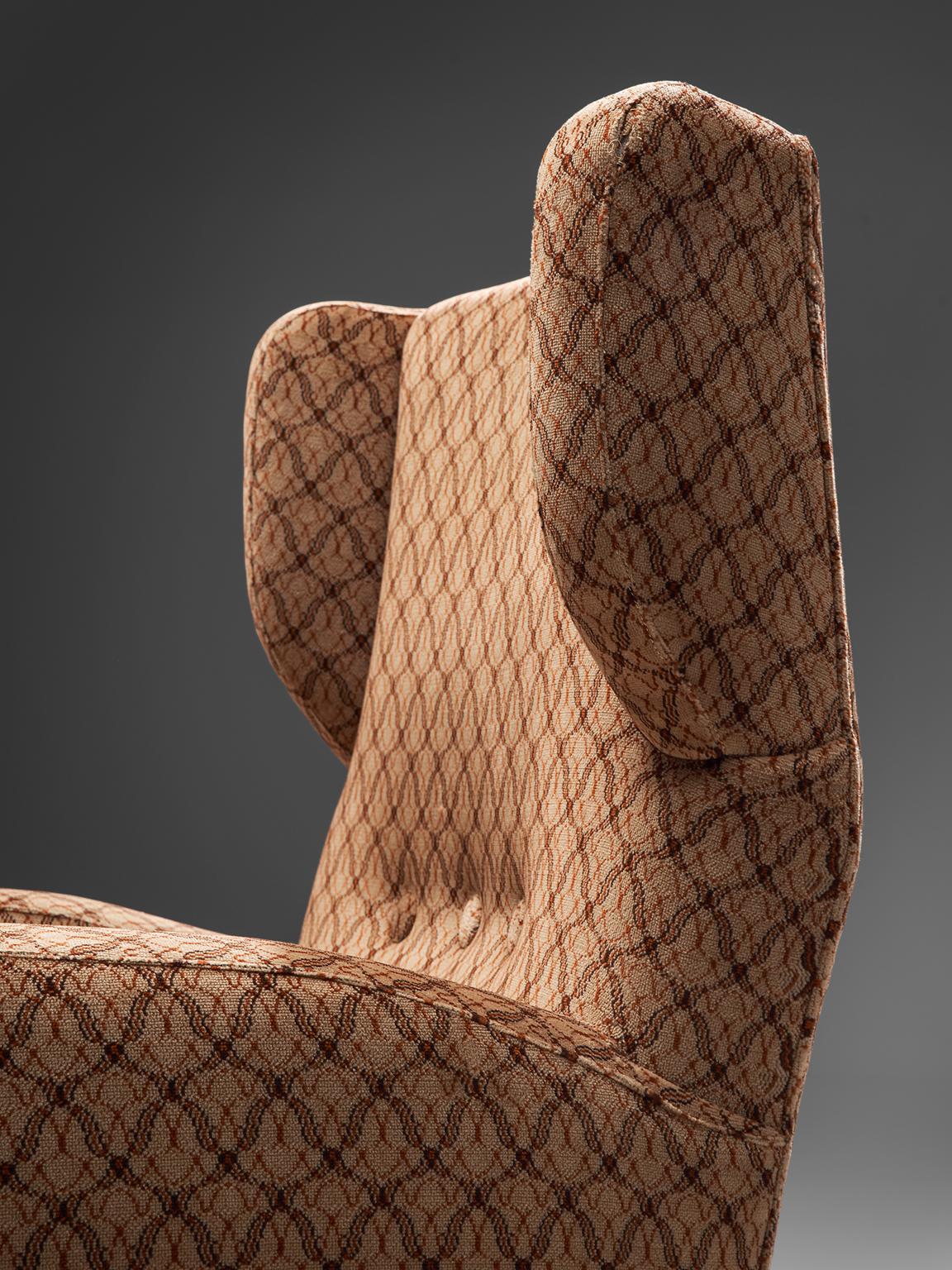 Fabric Italian Wingback Chair with Slender Legs