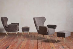 Italian Wingback Chairs with Footstools