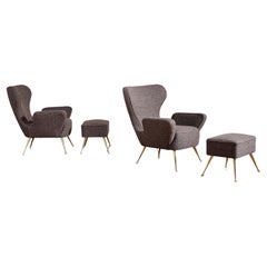 Italian Wingback Chairs with Footstools