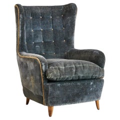 Italian Wingback Lounge Chair in Original  Slate Upholstery, 1960s