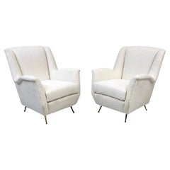 Italian Wingback Lounge Chairs, A Pair, ISA Bergamo, 1960's