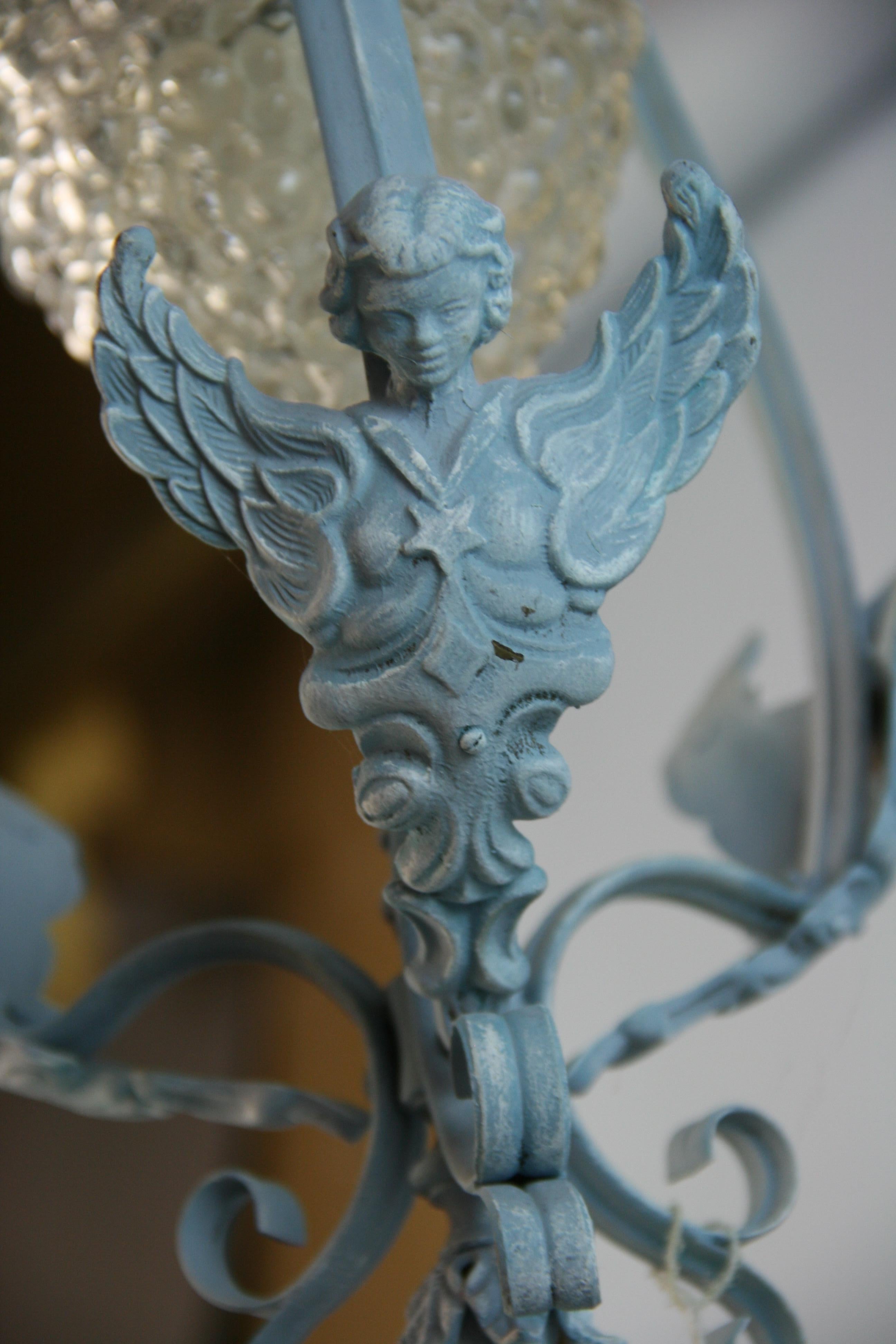 Italian Winged Mermaid Pale Blue Light Pendant For Sale 4