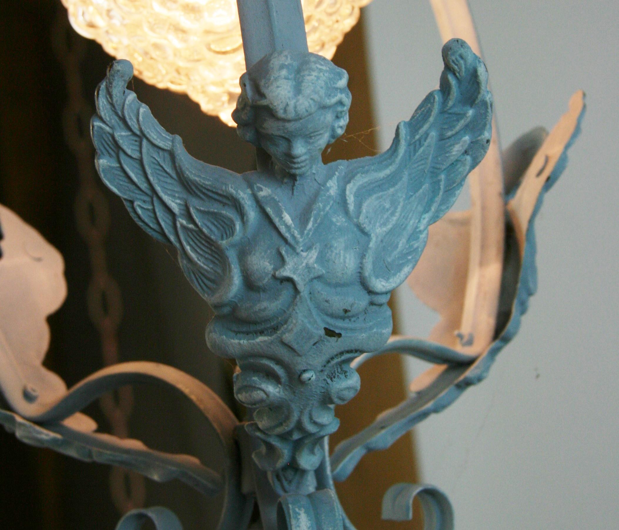 Italian Winged Mermaid Pale Blue Light Pendant For Sale 7