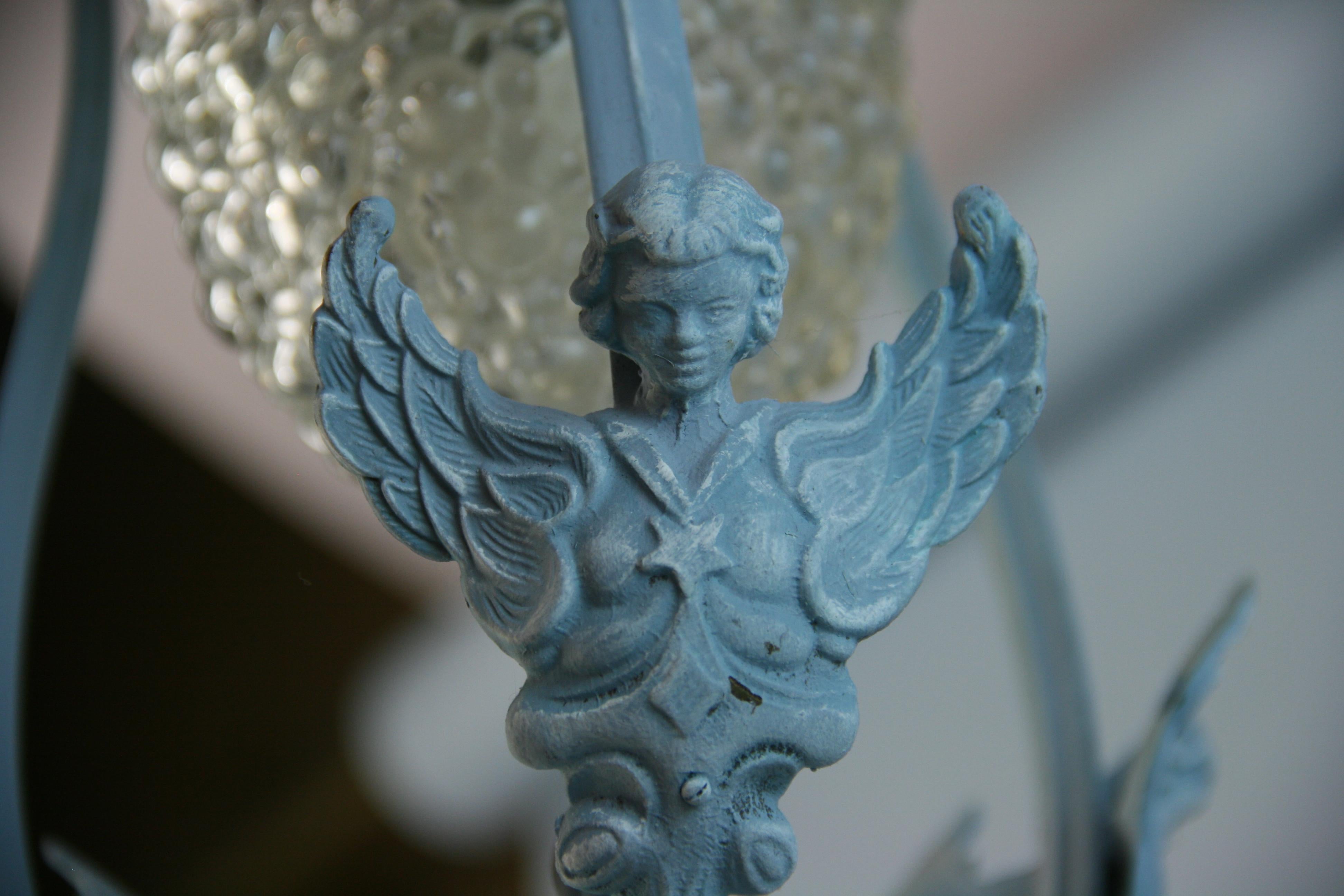 Italian Winged Mermaid Pale Blue Light Pendant For Sale 9