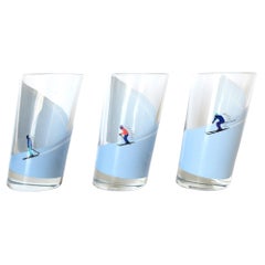 Italian Winter Alpine Snow Skiers Highball Cocktail Glasses, Set of 3