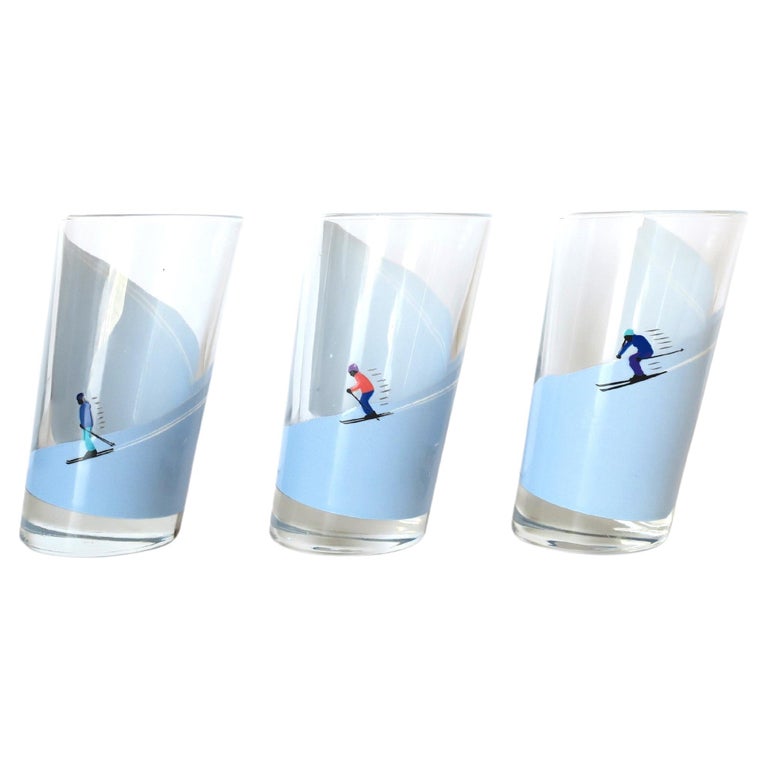 Italian Winter Alpine Snow Skiers Highball Cocktail Glasses, Set of 3 For  Sale at 1stDibs