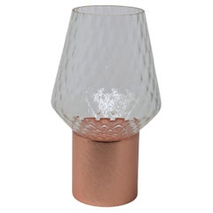 Italian Wireless Brushed Copper Crystal Glass Portable Cone Table Lamp/Lit Vase