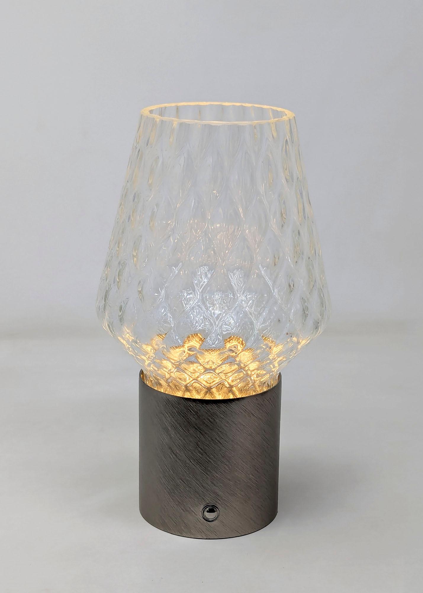 Organique Mini-lampe de table portative en acier brossé et verre de cristal italien sans fil / Vase éclairé en vente