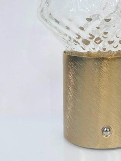 Lampe de table/vase portatif en cristal de verre sans fil italien en laiton brossé doré
