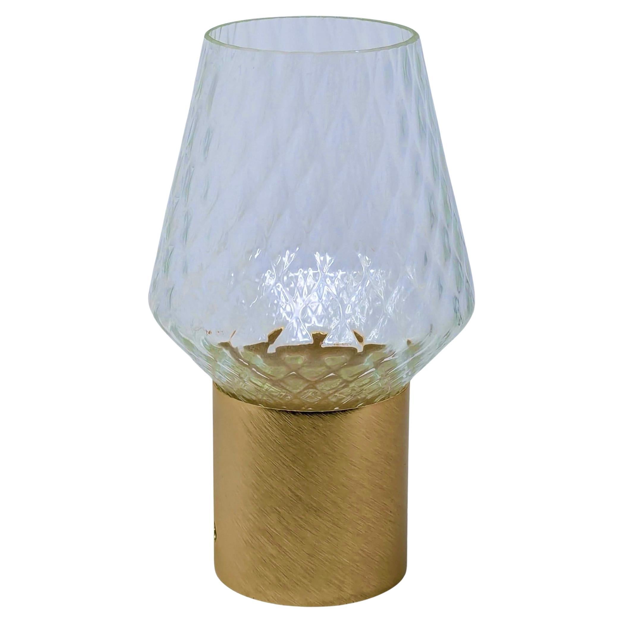Italienische drahtlose Kristallglas Portable gebürstetem Gold Messing Kegel Tischlampe/Vase im Angebot