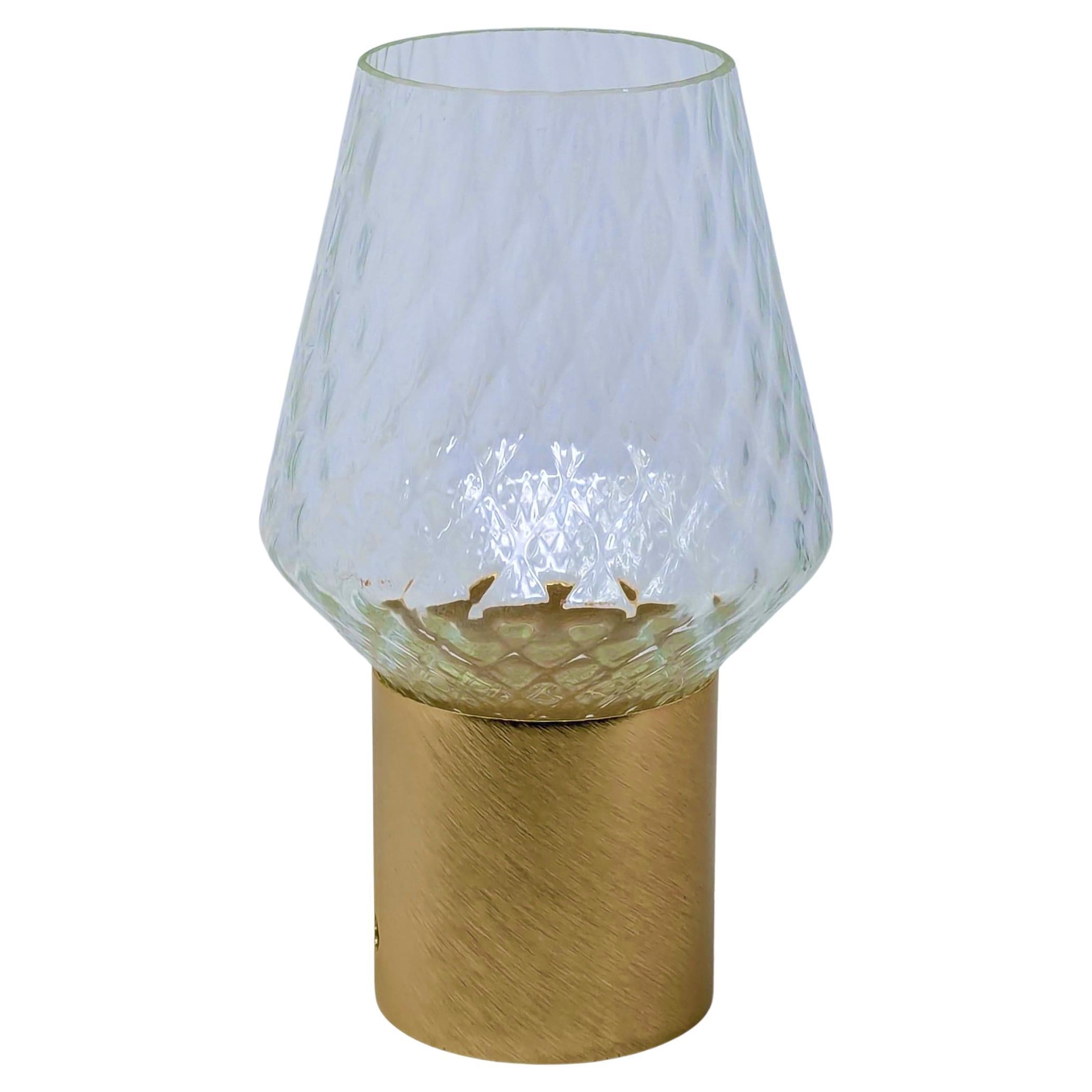 Italian Wireless Crystal Glass Portable Brushed Gold Brass Cone Table Lamp/Vase
