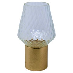 Italian Wireless Crystal Glass Portable Brushed Gold Brass Cone Table Lamp/Vase