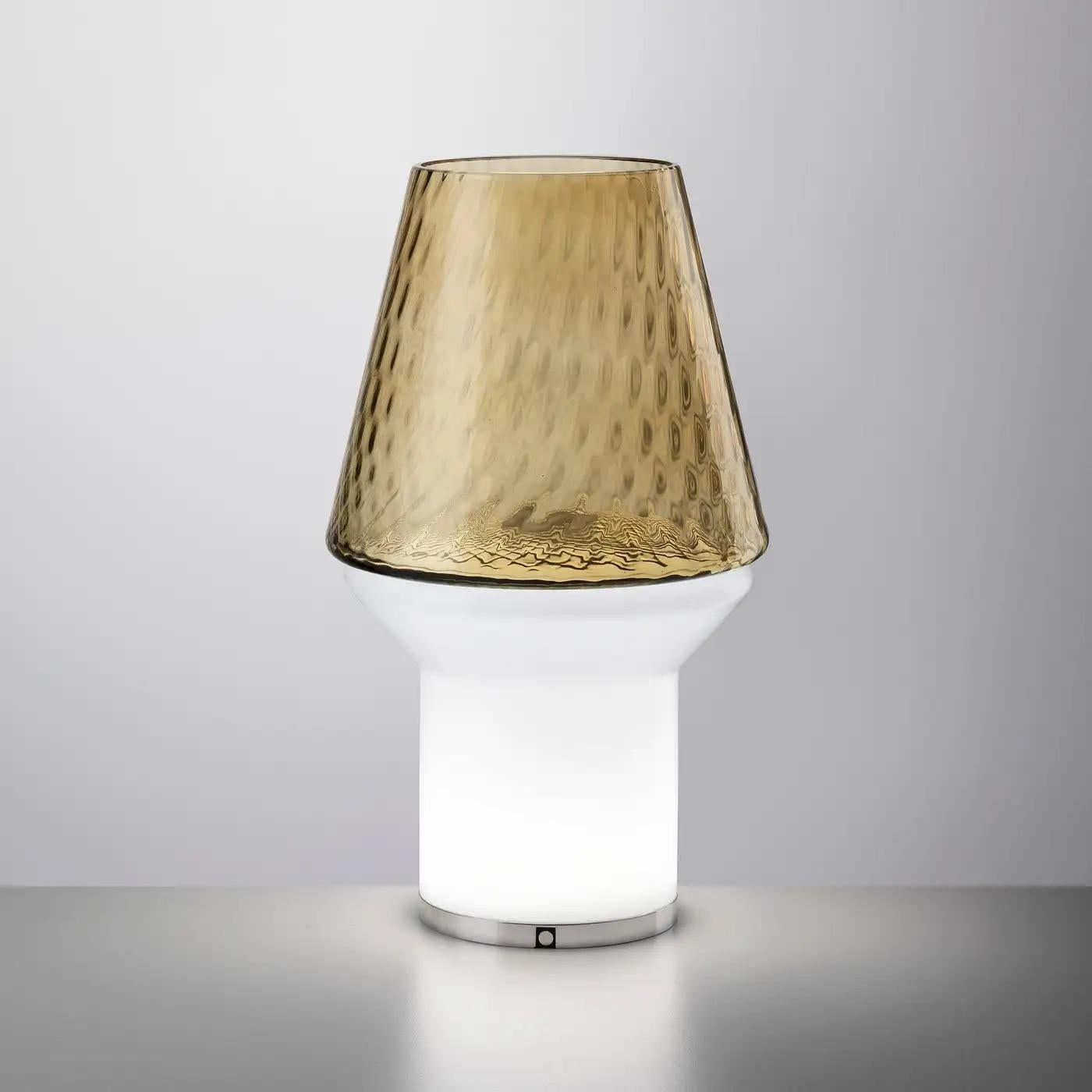 Lampe de bureau/vase de table portable italienne à gradation câblée en verre ambré blanc et or en vente 3