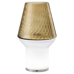 Lámpara de mesa portátil/florero iluminado italiano inalámbrico regulable de cristal blanco ámbar dorado
