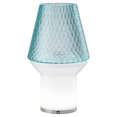 Italian Wireless Dimmable White Light Blue Glass Portable Table Lamp / Lit Vase