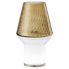 Lámpara de mesa portátil/florero iluminado italiano inalámbrico regulable de cristal blanco ámbar dorado