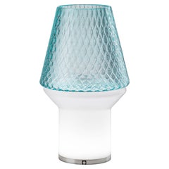 Italian Wireless Dimmable White Light Blue Glass Portable Table Lamp / Lit Vase