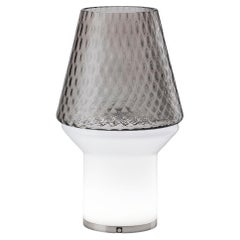 Lampe de bureau/vase de table italienne moderne en verre blanc et gris, à gradation câblée