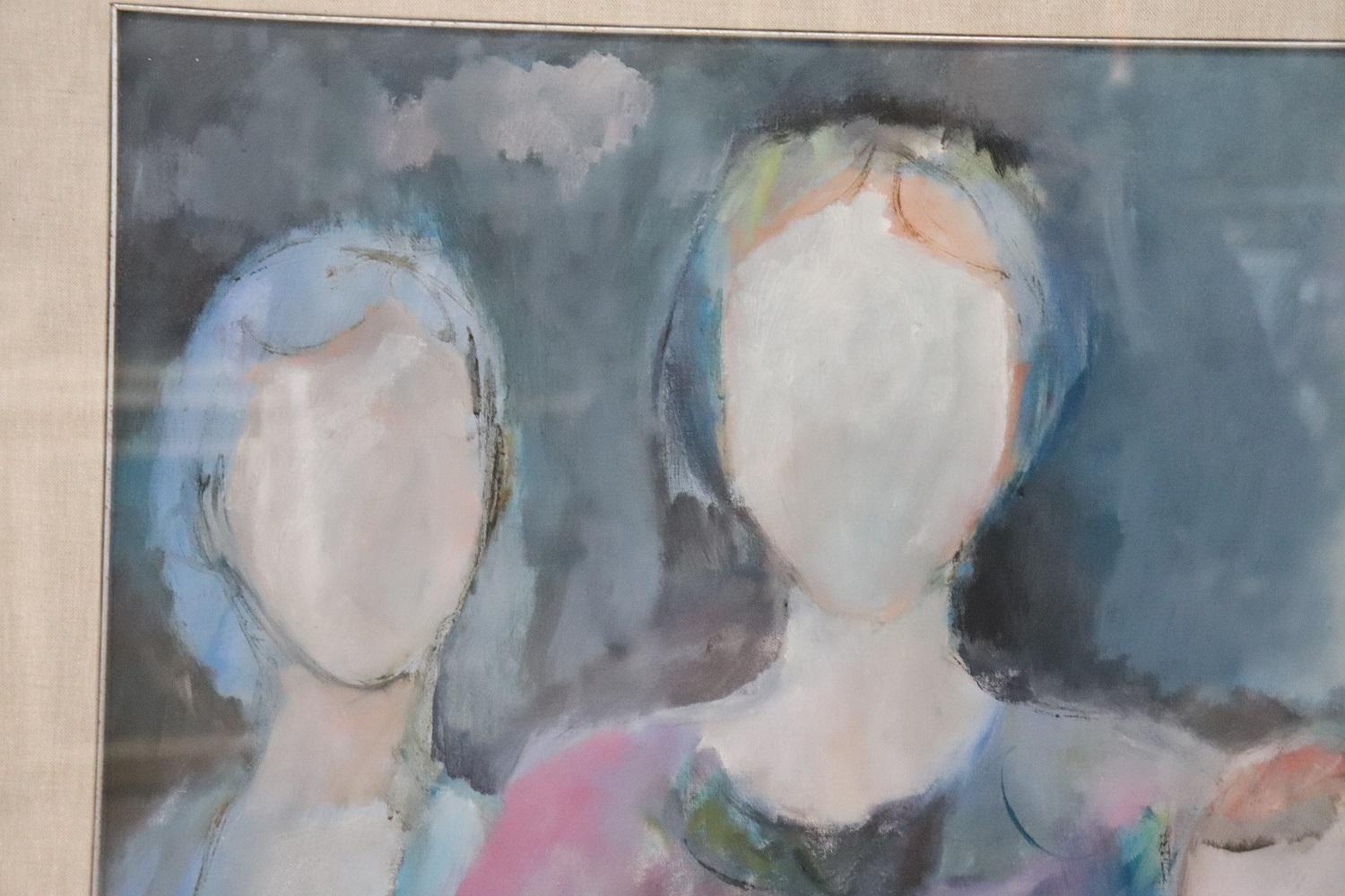 Beautiful Italian oil painting on canvas, dated 1973 and signed by the artist Giuliana Pardini. 
Giuliana Pardini was born in 1937 and works in Viareggio (Italy), she exhibited for the first time in her city in 1969 and subsequently set up personal