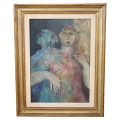 Peinture à l'huile sur toile de l'artiste italienne Giuliana Pardini représentant une femme, 1979