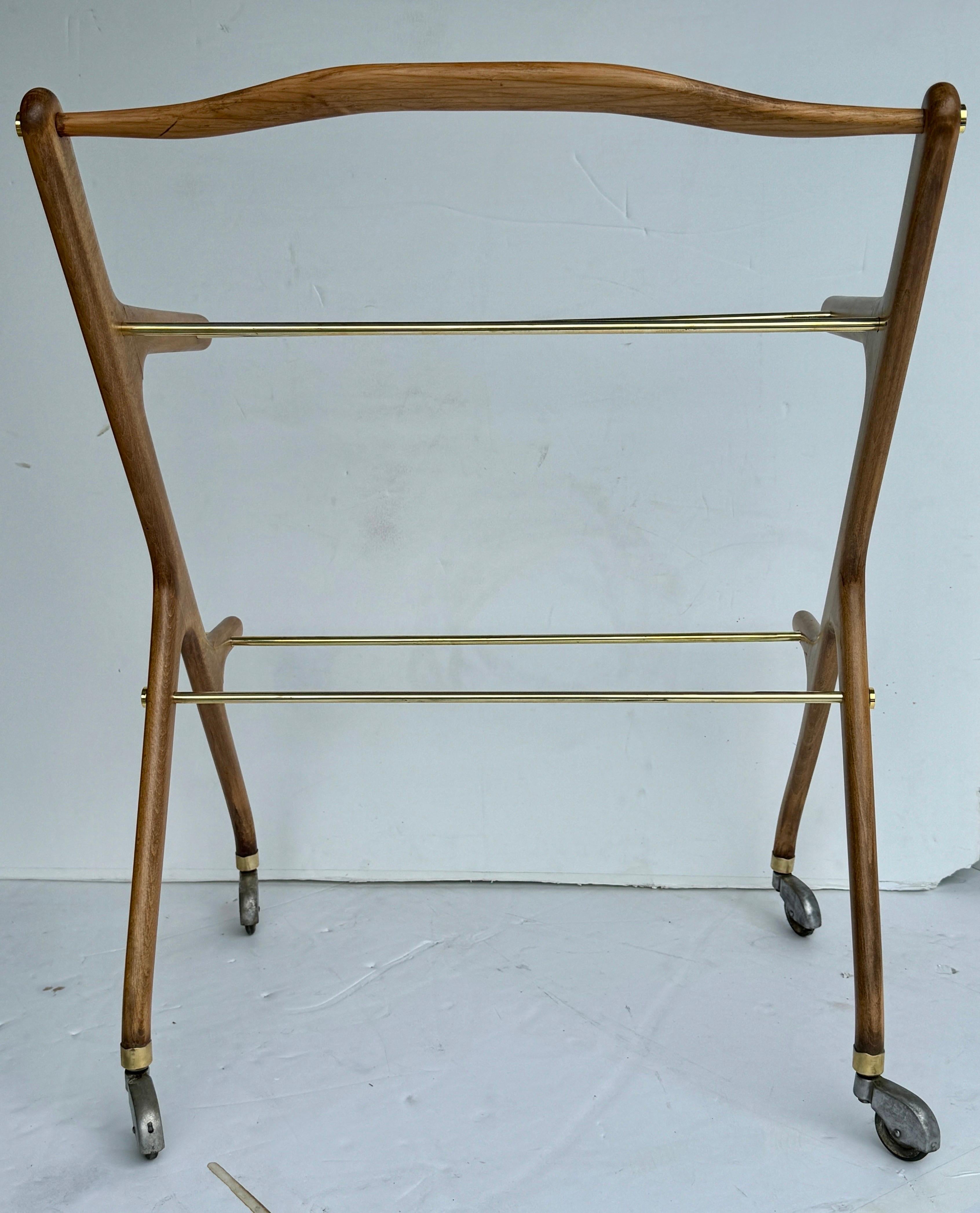 Italian Wood and Brass Bar Cart by Cesare Lacca, 1950's For Sale 9