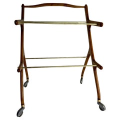 Italian Wood and Brass Bar Cart by Cesare Lacca, 1950's