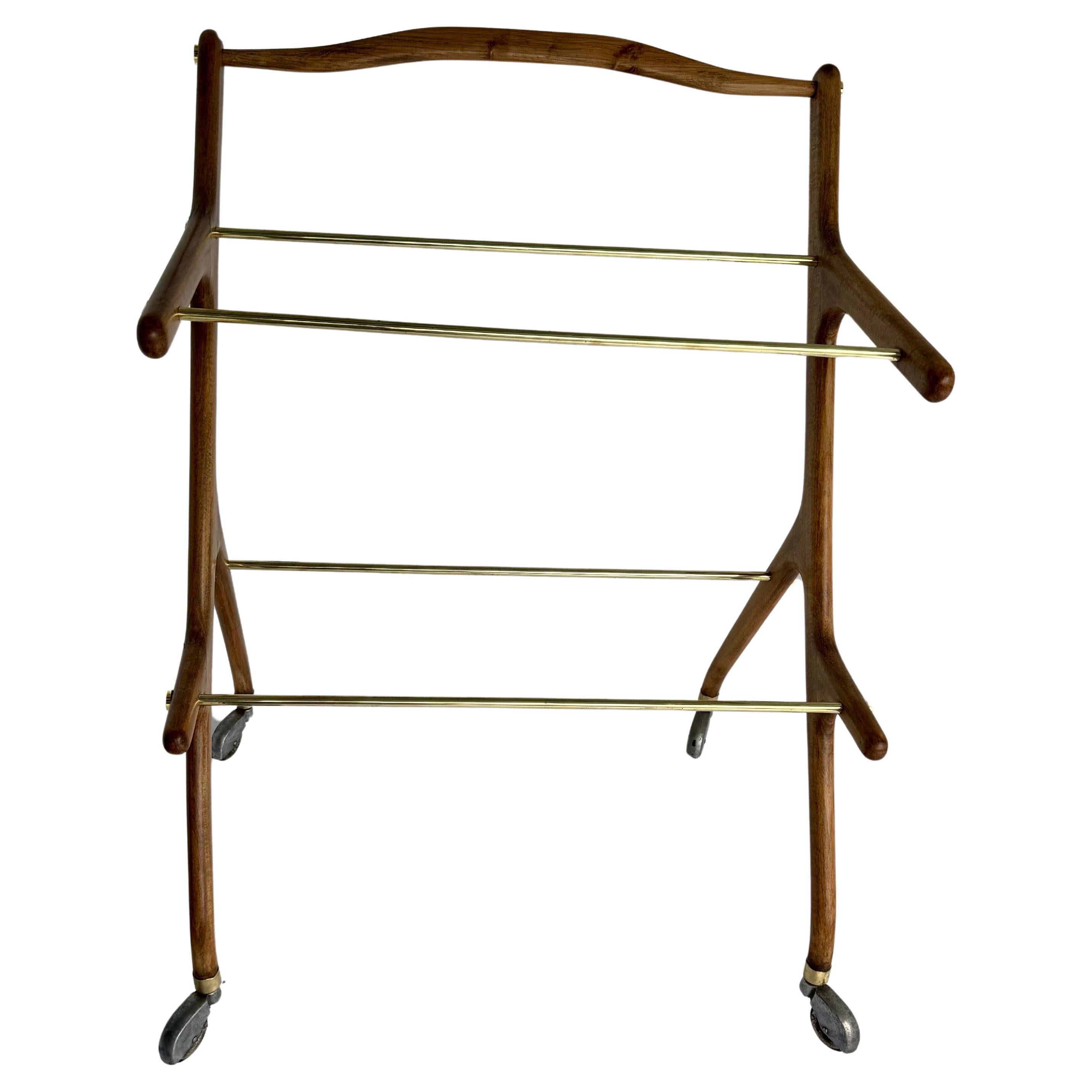 Mid-Century Modern Italian Wood and Brass Bar Cart by Cesare Lacca, 1950's For Sale