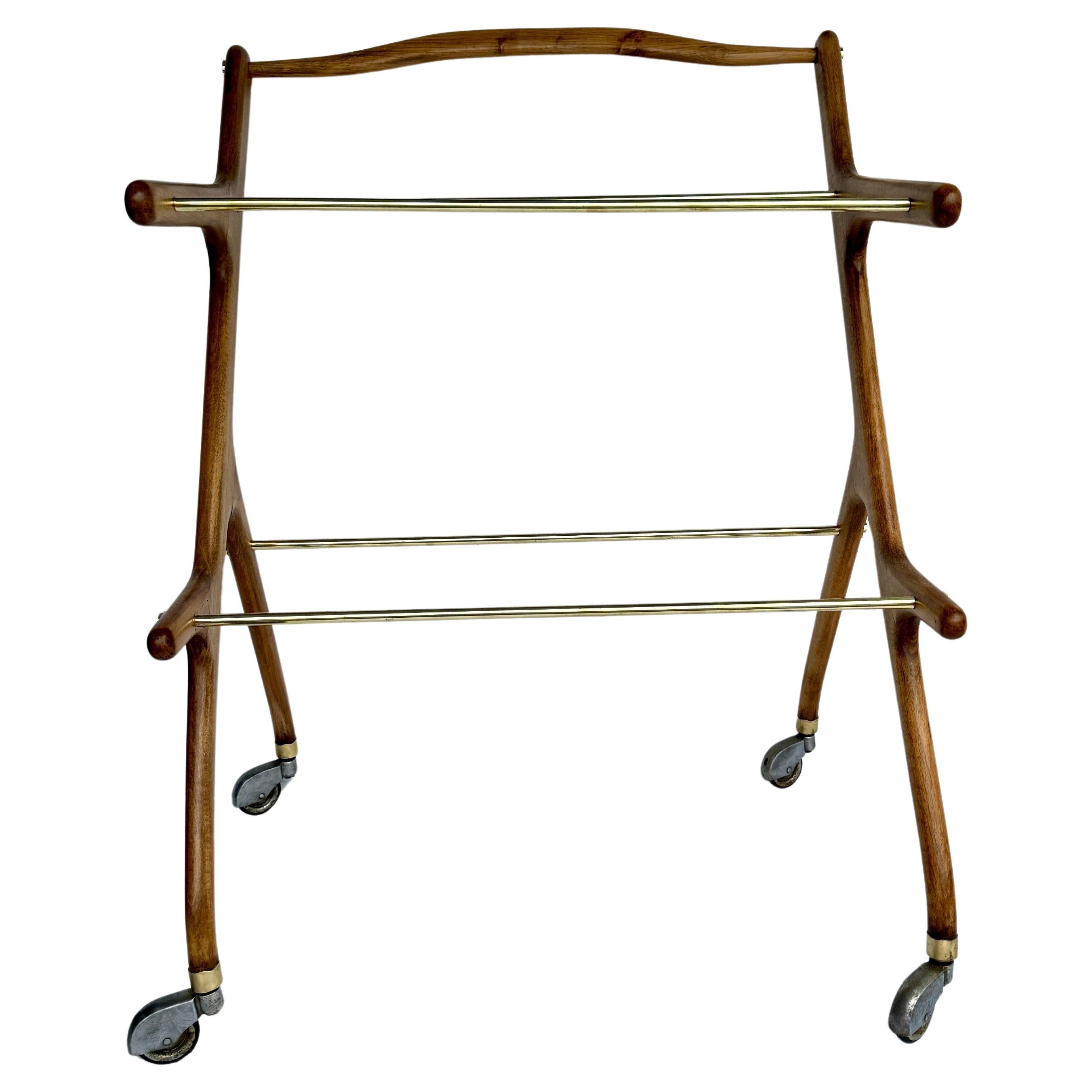 Italian Wood and Brass Bar Cart by Cesare Lacca, 1950's In Good Condition For Sale In Haddonfield, NJ