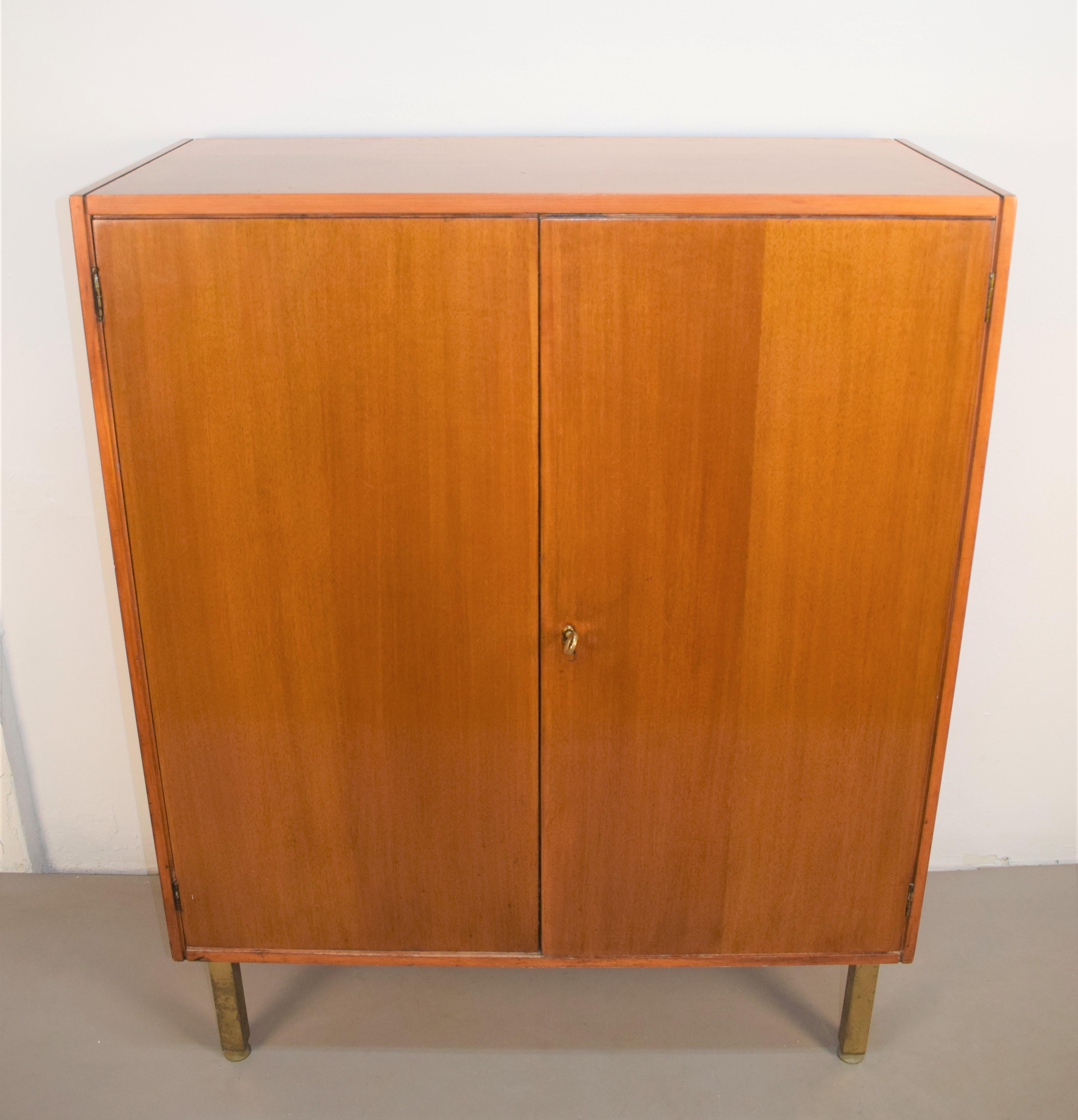 Mid-Century Modern Italian Wood and Brass Cabinet, 1960s For Sale