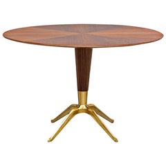 Table à manger italienne en bois et laiton:: Melchiorre Bega:: 1948