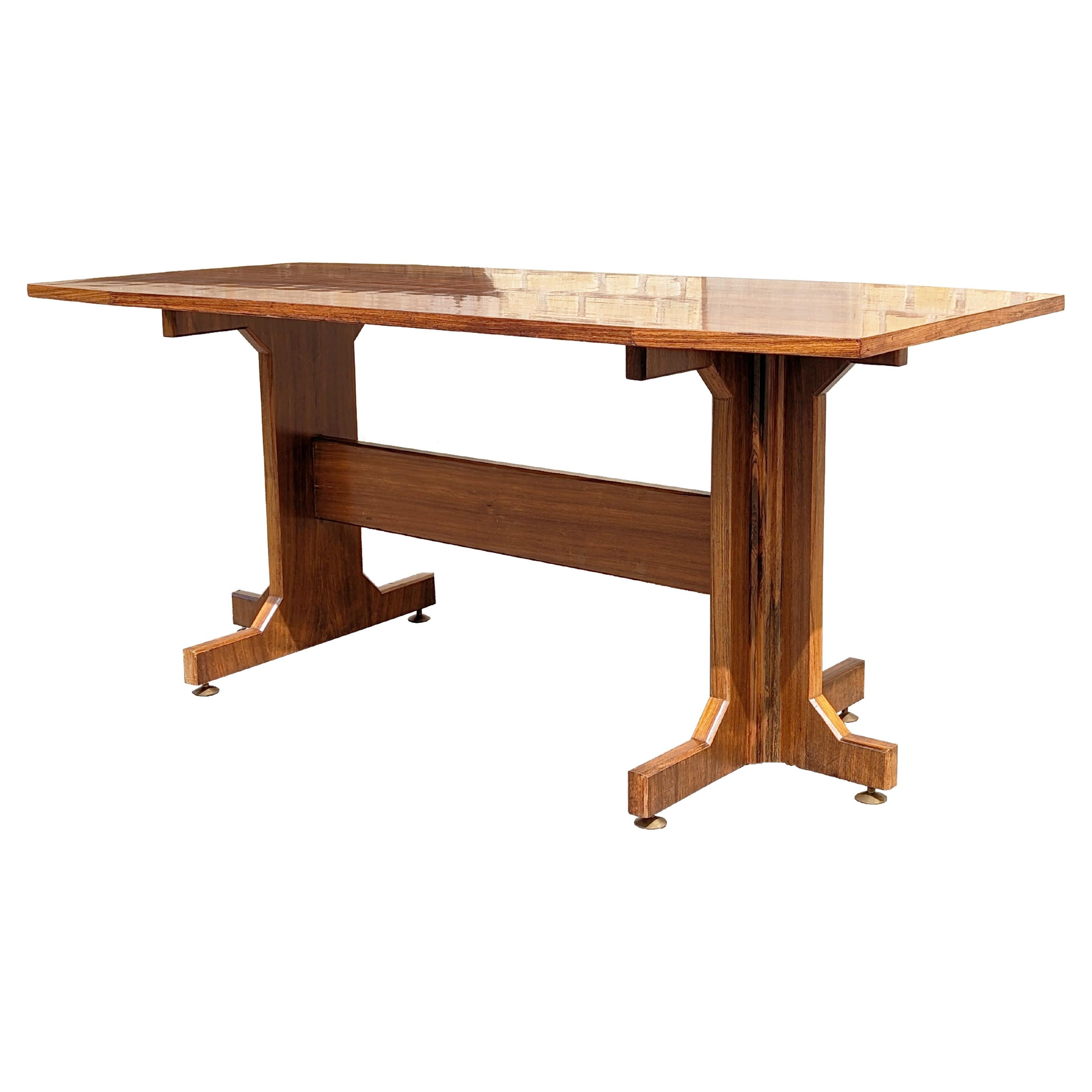 Italian Wood and brass Mid Century Modern "Fratino" Dining Table of desk For Sale