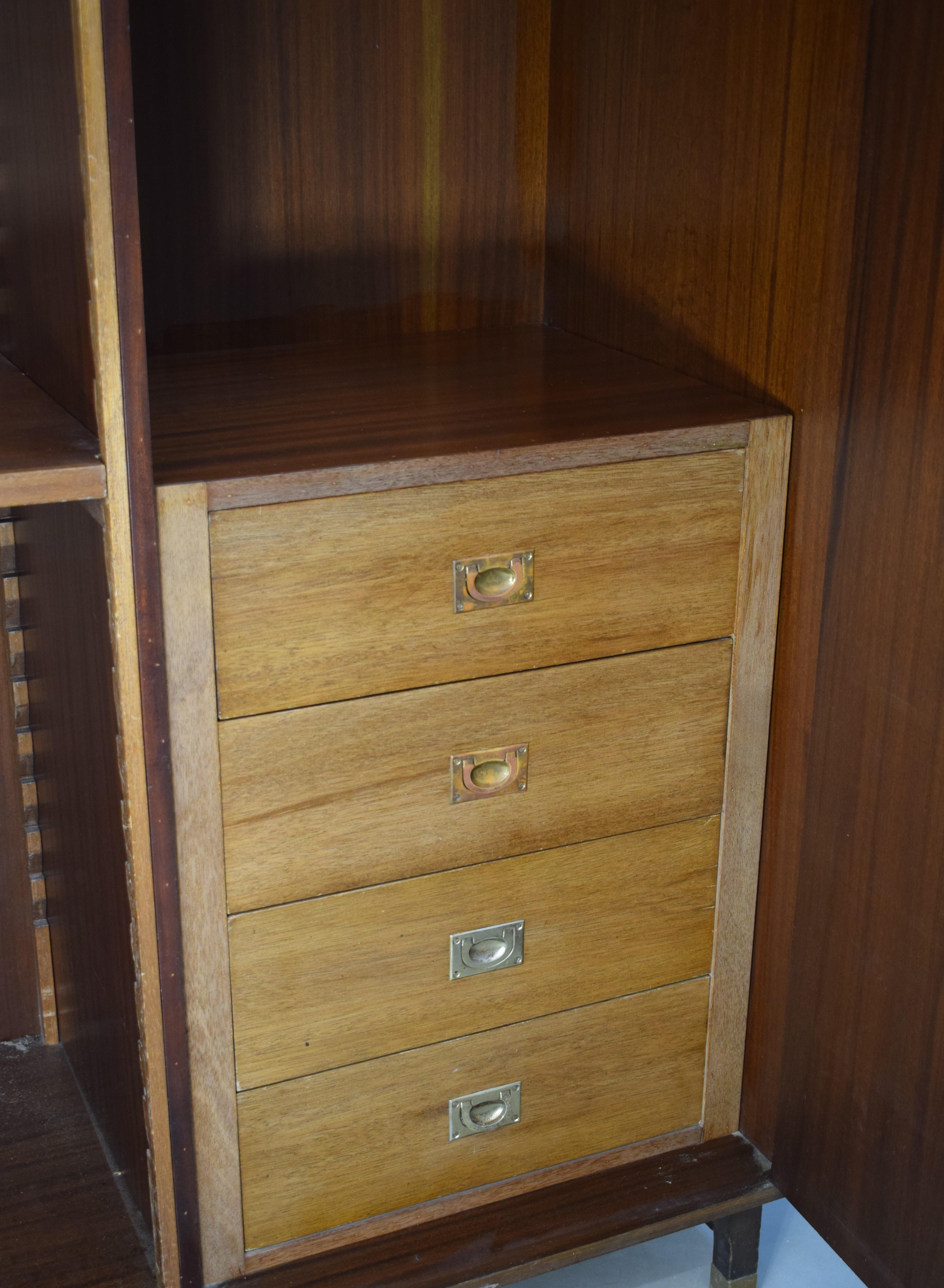 Italian Wood and Brass Wardrobe, 1960s 4