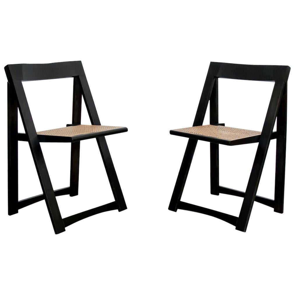 Pair of Italian Wood and Cane Folding Chair by Aldo Jacober