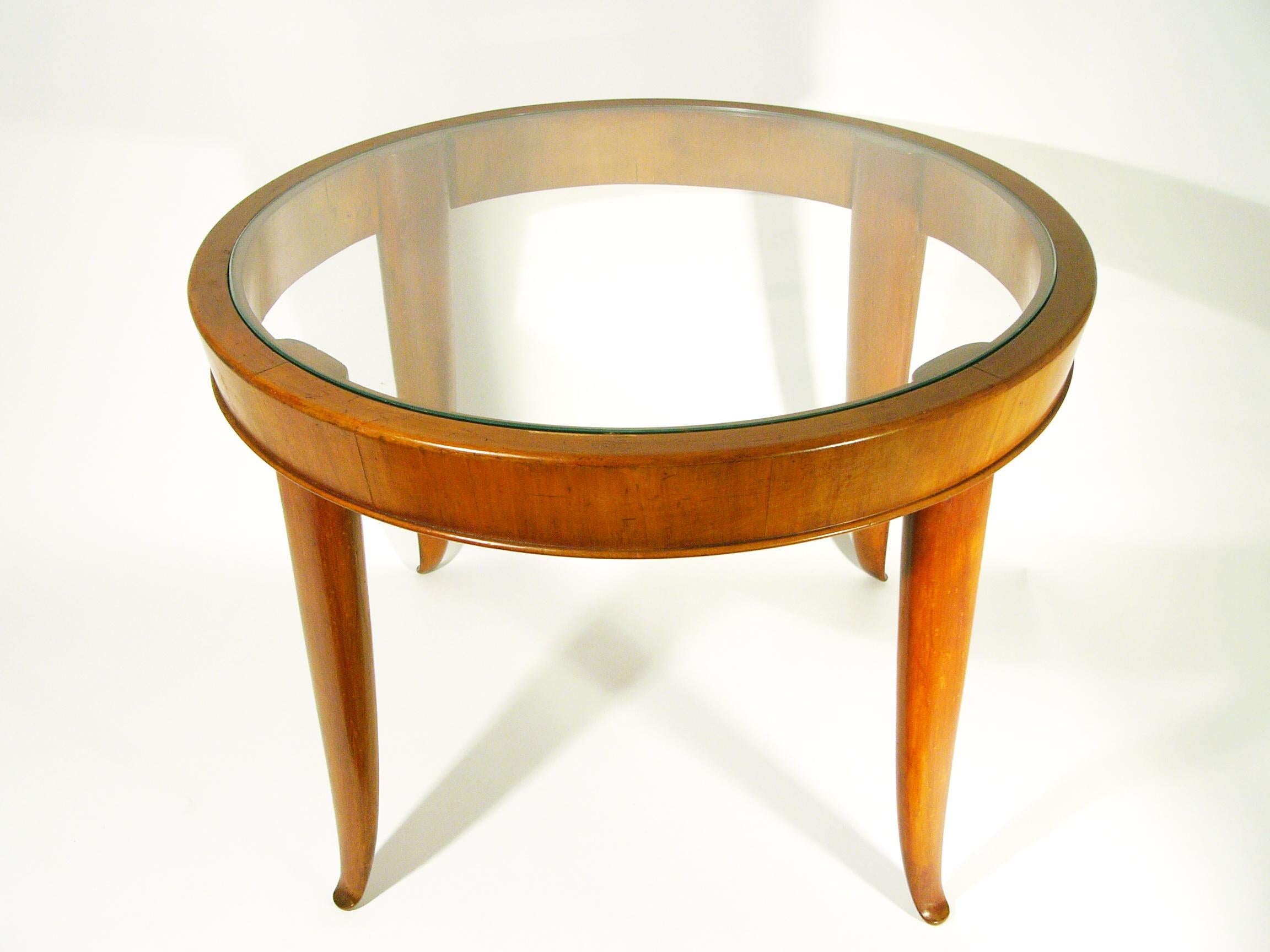 Italian Wood and Glass 1940s Round Coffee Table in the Style of