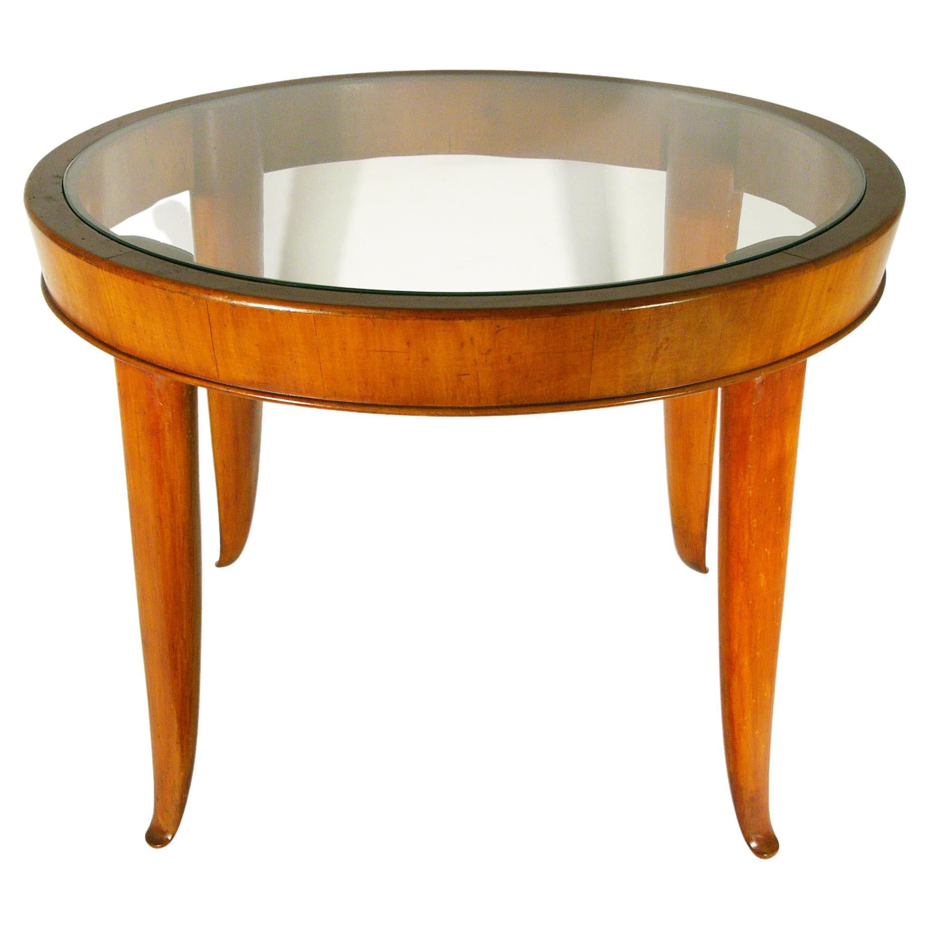 Italian Wood and Glass 1940s Round Coffee Table in the Style of