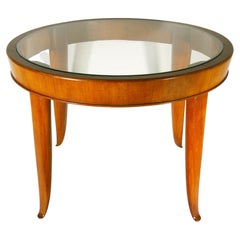 Italian Wood and Glass 1940s Round Coffee Table in the Style of Guglielmo Ulrich