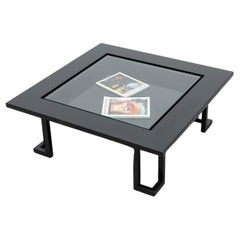 Retro Italian Wood and Glass Coffee Table with Inset Glass