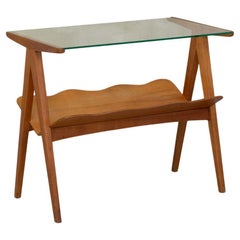 Italian Wood and Glass Magazine Rack Table