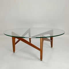 Italian Wood and Glass Round Coffee Table, circa 1960.