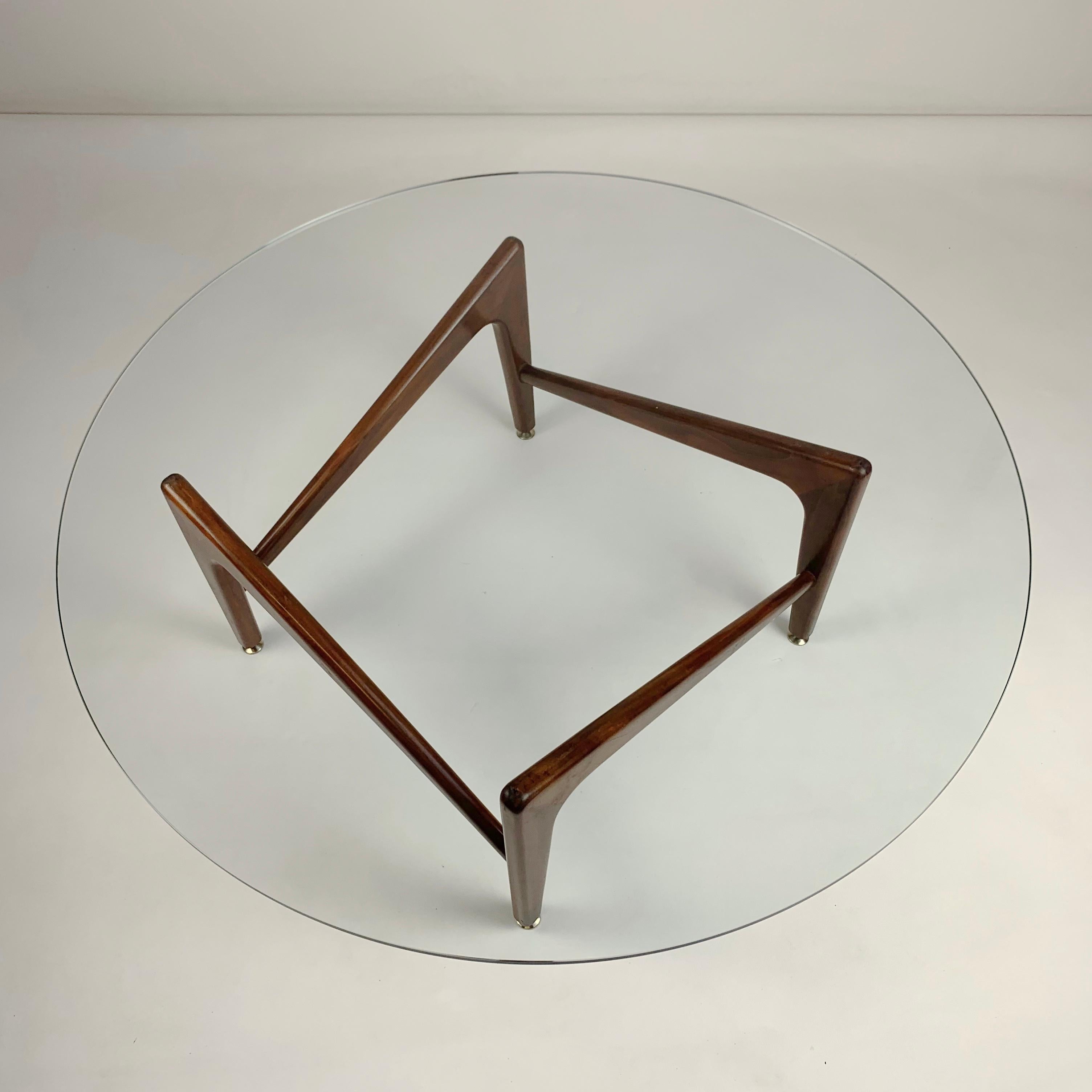 Mid-20th Century Italian Wood and Glass Round Coffee Table, circa 1960.