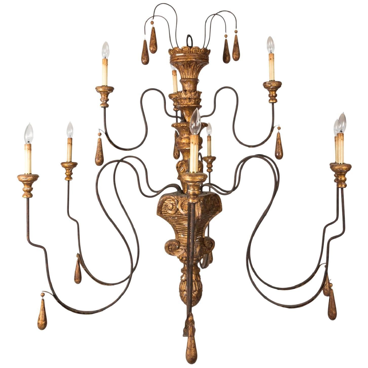 Italian Wood and Metal Chandelier
