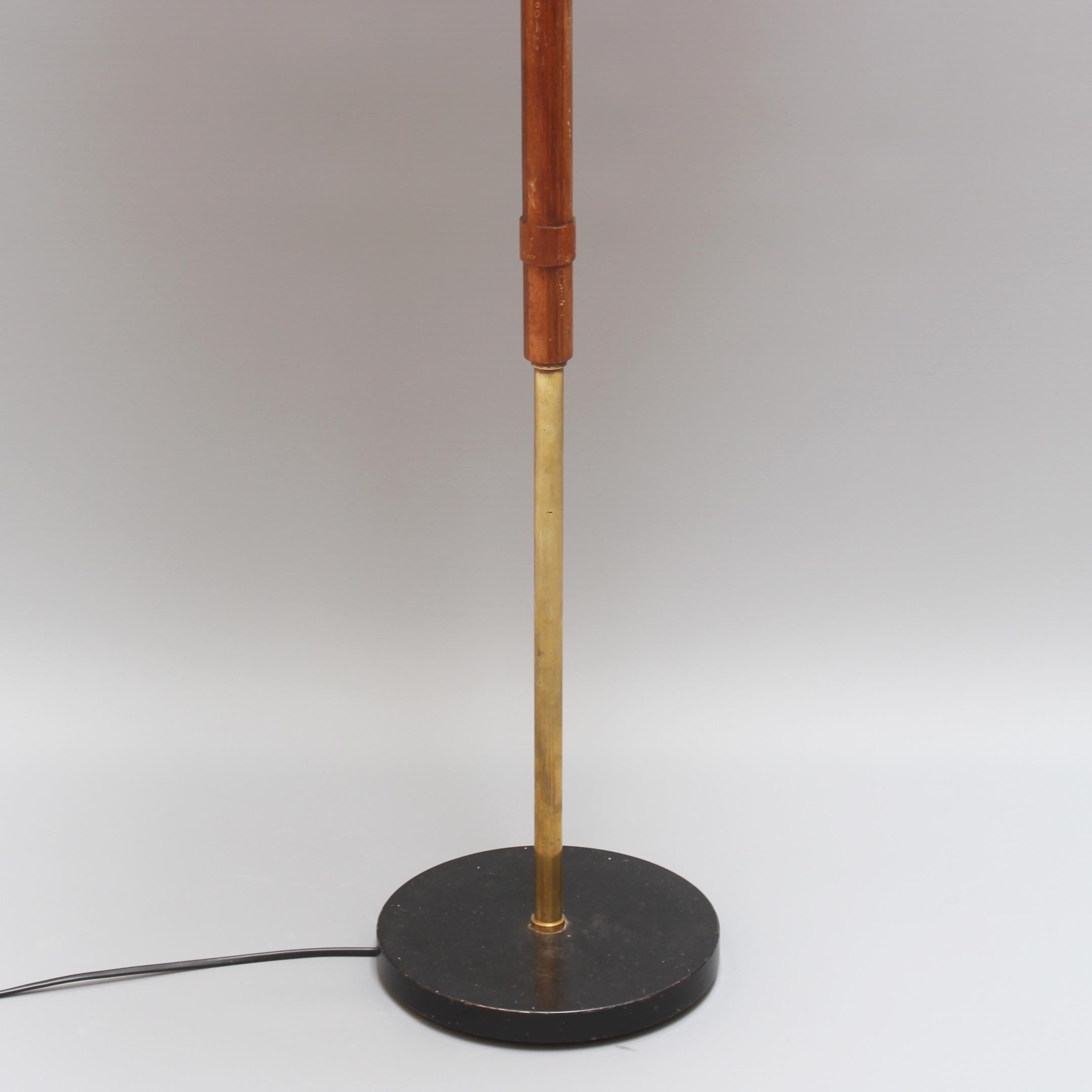 Mid-20th Century Italian Wood and Metal Floor Lamp with Wicker Shade, circa 1960s